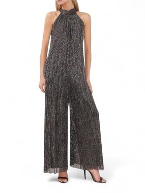 NWT- Halogen Metallic Black Halter Wide-Leg Jumpsuit